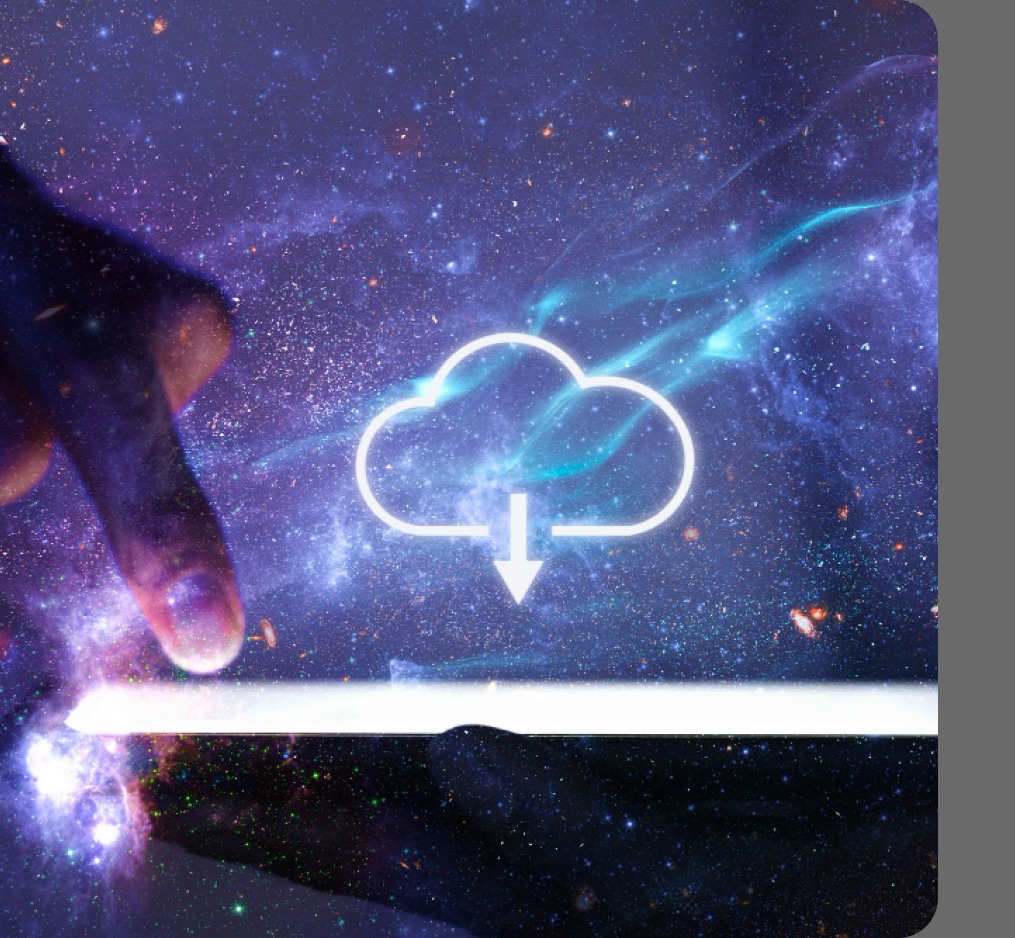 Glowing cloud icon over a global streaming platform backdrop