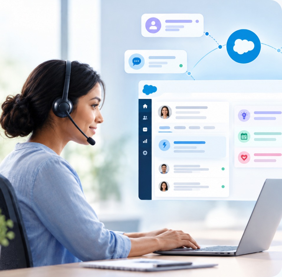 Sales specialist using a connected CRM workspace
