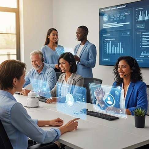 Team reviewing a connected customer support dashboard