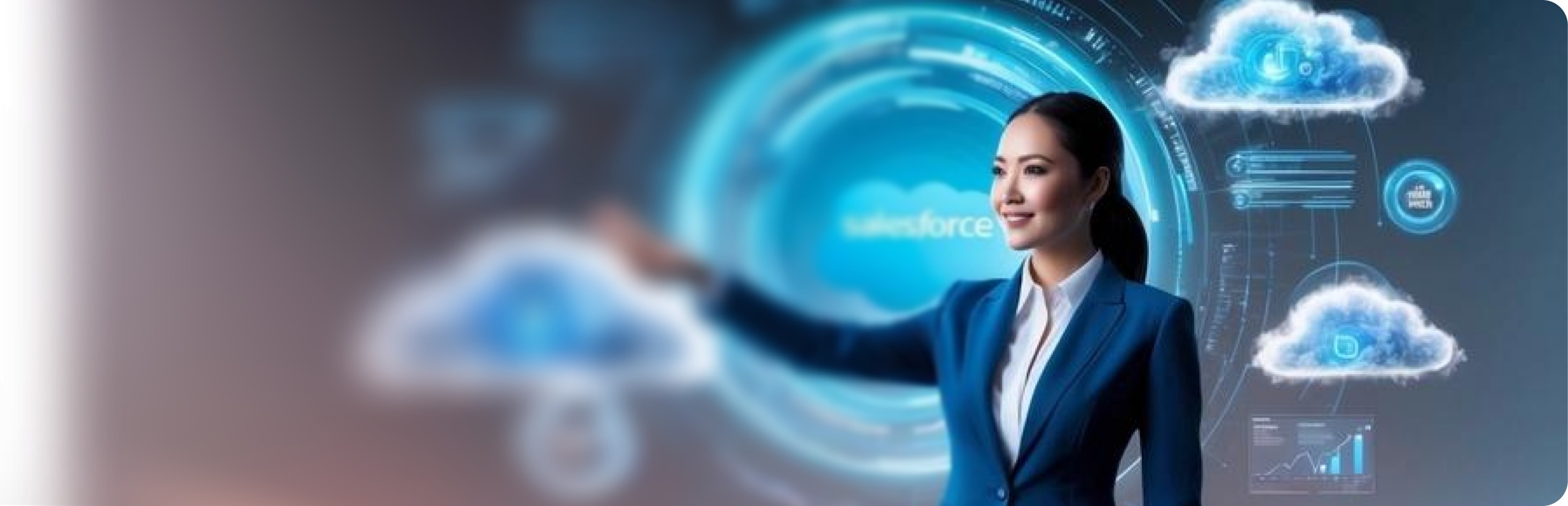 Professional presenting a Salesforce cloud interface