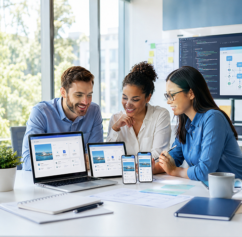 Team reviewing an automated enterprise workflow together