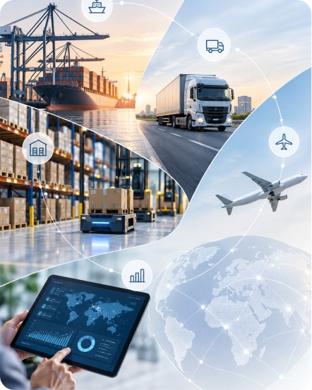 Connected ports, warehouses, trucks, air freight and a global supply network