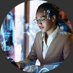 Professional working through floating data and interface panels