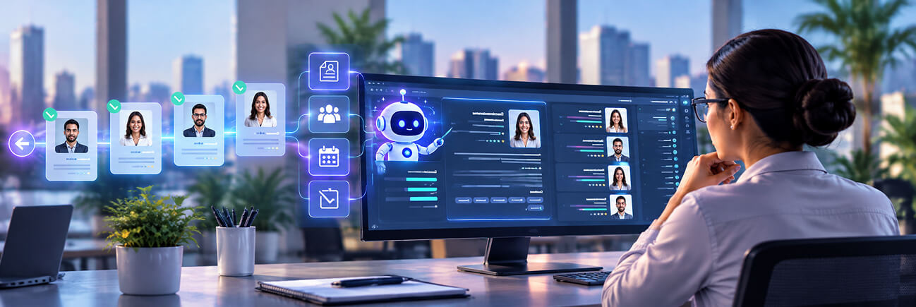 Recruiter reviewing candidate profiles with an AI hiring assistant